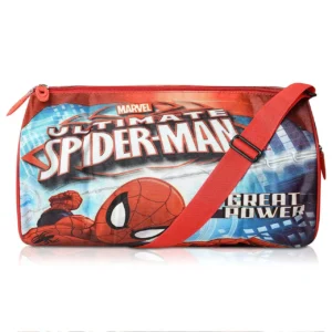 Spiderman printed red color duffle bag for kids on white background