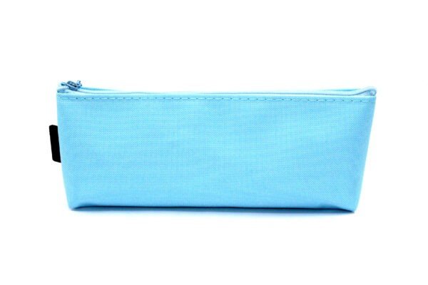 showing back side matty fabric pencil pouch blue color on white background