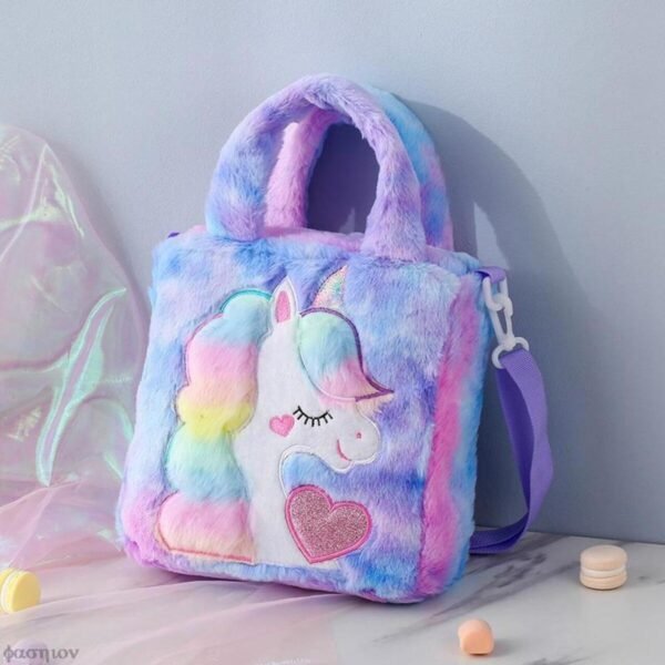 unicorn sling bag with handle blue color on decorative background