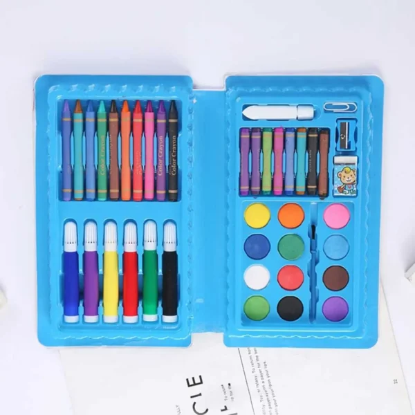 42 pcs coloring kit blue color case on decorative background
