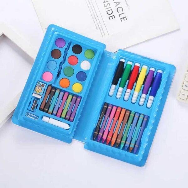 42 pcs coloring kit with blue color case on whitish background