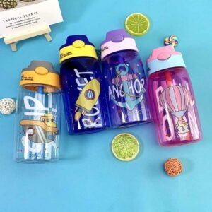 Assorted Colors of kids plastic sipper on decorative blue color background