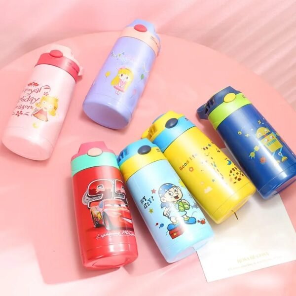 Stainless steel printed insulated kids sipper different colors on decorative background
