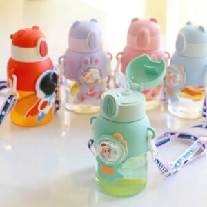 Transparent Kids Plastic Sipper Different colors one sipper open cap on decorative background