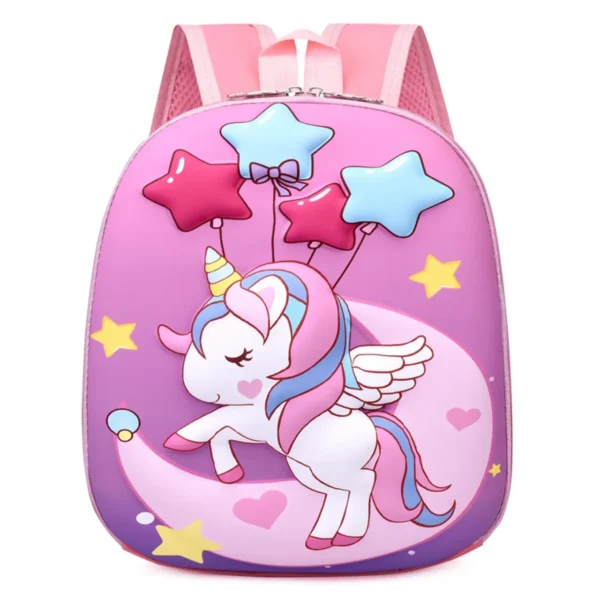unicorn print 3d embossed pink colors school backpack on white background