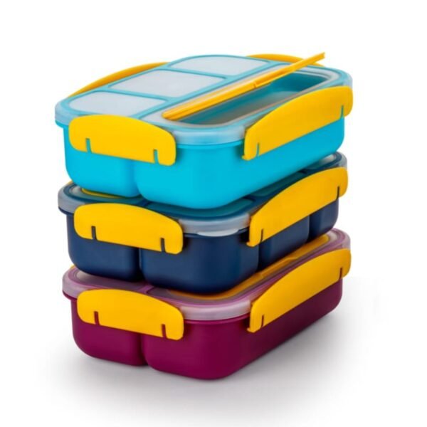 4 compartment lunch box different color on white background