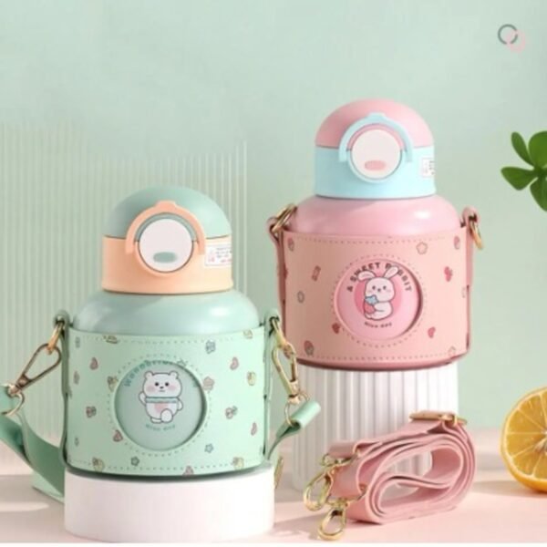 insulated kids bottle with strap multi color color with decorative background
