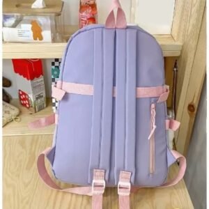 showing some feature Korean style kids backpack with decorative background