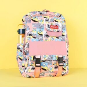 sating fabric printed backpack pink color on yellow color background