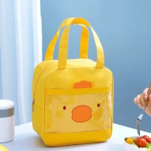 portable lunch bag yellow color on decorative background
