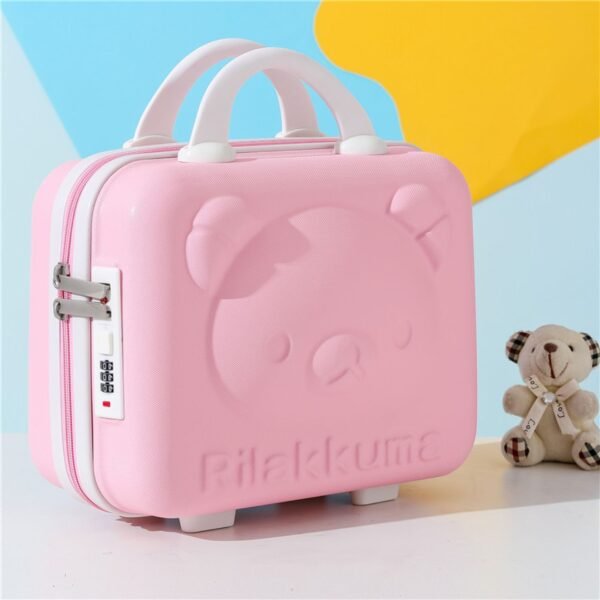 kids luggage bag pink color on decorative background