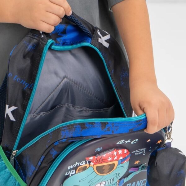 Inner view of kids backpack dino print