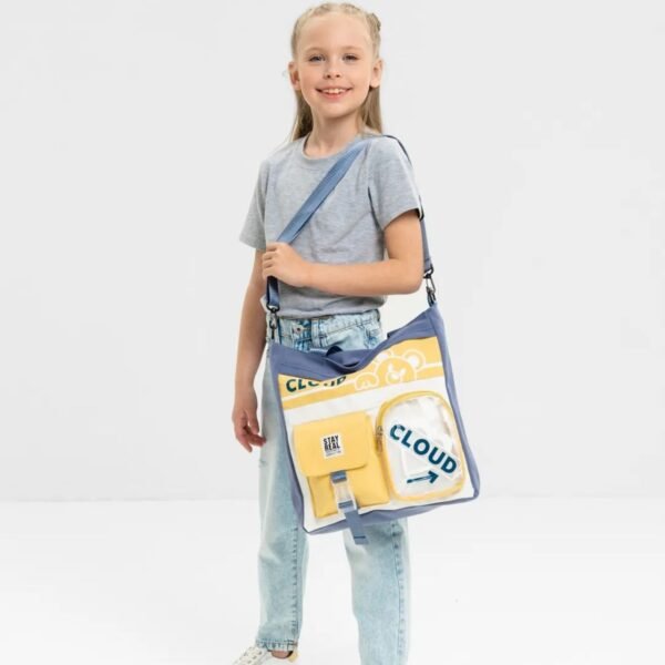 Yellow color tote bag on girls shoulder