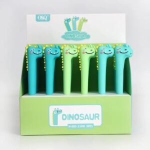 Dino character head Gel-ink pen for kids in it's display box packing on white background