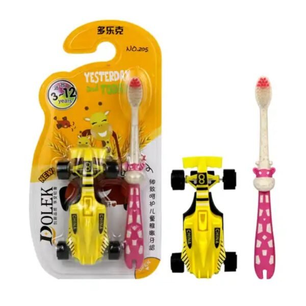 toothbrush with toy yellow color on white background