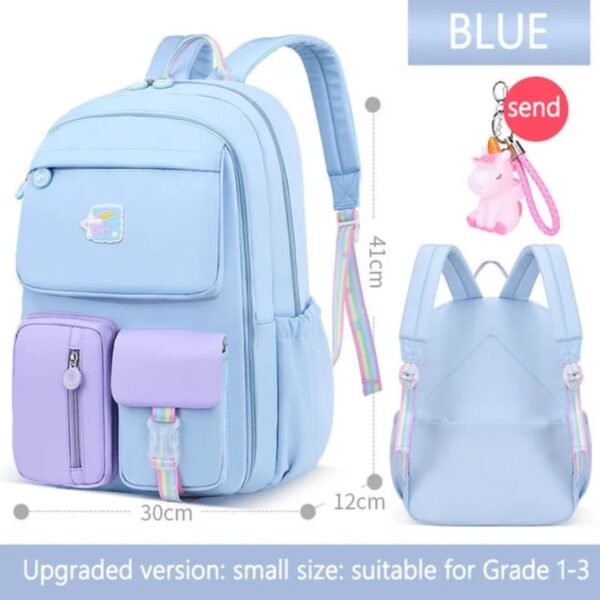 Blue color backpack on white background