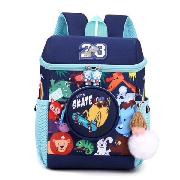 Space print blue color kids backpack on white background