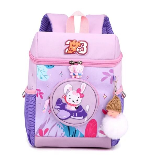 Pink color printed backpack on white background