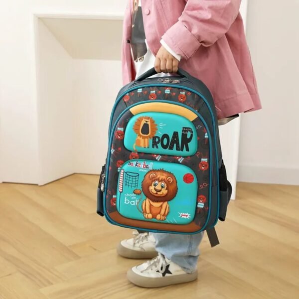 School backpack in kids hand