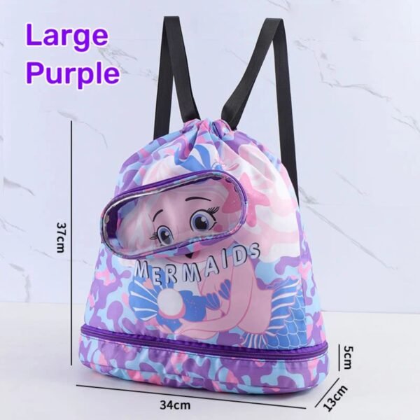 Large purple kids shoulder backpack on decorative background