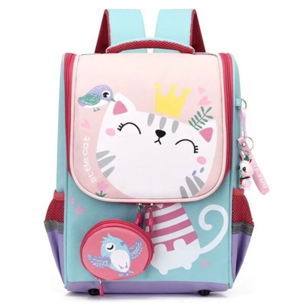 Cat print Single compartment backpack school bag for girl on white background