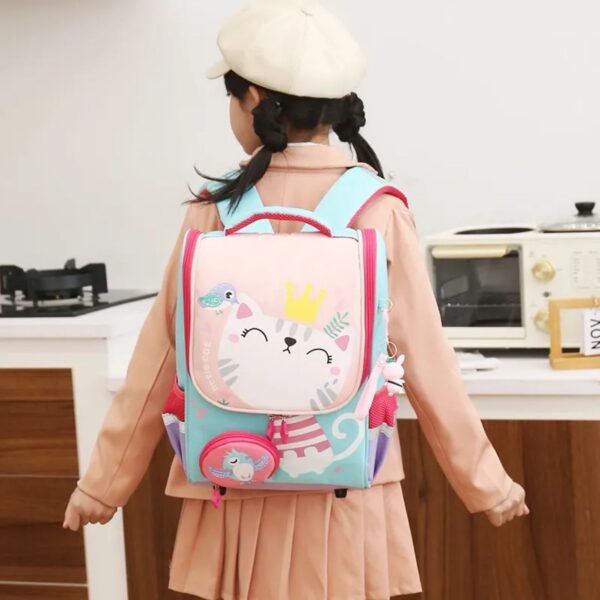 Kids school bag hanging on girl's shoulder