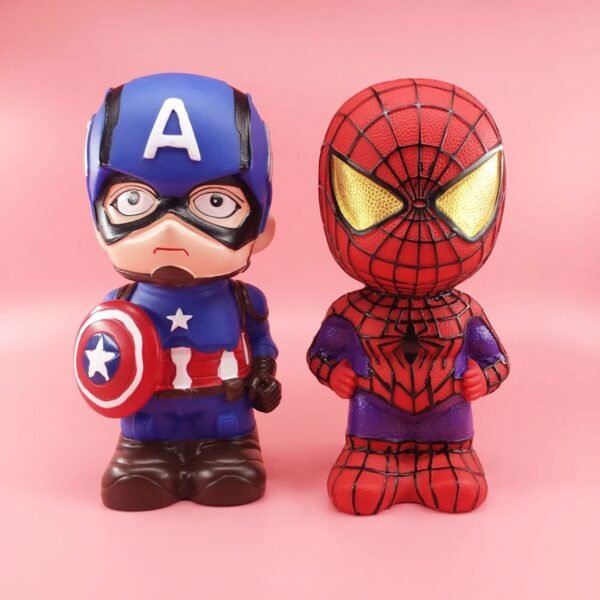 superheroes themes piggy bank mix colors & themes on pink background