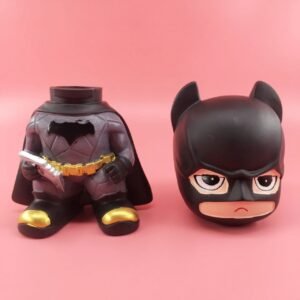 superheroes themes piggy bank on pink color background