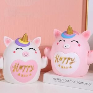 cartoon piggy bank different color on table