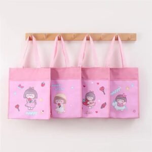 Pink color different character shopping bag