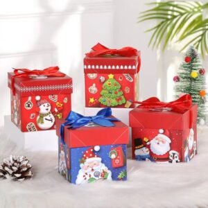 Christmas printed Paper Box different colors on decorative background