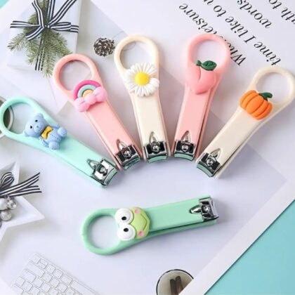 Cute & Convenient Folding Nail Clippers for Kids with Attachable Cartoon Character & Wide Mouth | Assorted Colors | Poly Packing