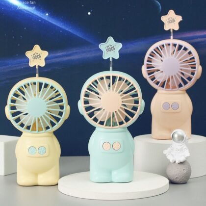 Star Astronaut Hand fan for Kids | with LED Colorful Light | USB Cable & Portable | Rechargeable | Assorted Colors | Box Packing
