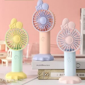 cute cartoon hand fan different colors on decorative background