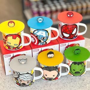 Super Heros Coffee Cup different colors on decorative background