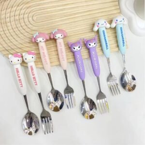 Stainless Steel Spoon & Fork different colors on decorative background