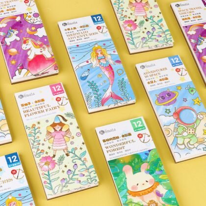 Cute Cartoon Printed Water Painting Diary with Watercolors & Brush for Kids | 8×19 Cm | 12 Pages Different Character | Assorted Prints | OPP Packing