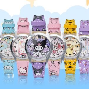 Cartoon Printed Wrist Watch different colors on decorative background
