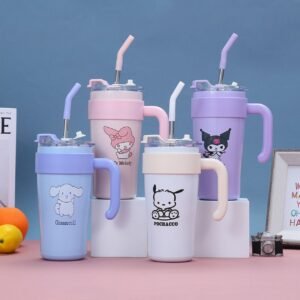 Cartoon Printed Coffee Tumbler different colors on decorative background