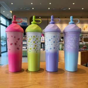 Cute Sipper with Straw different colors on decorative background