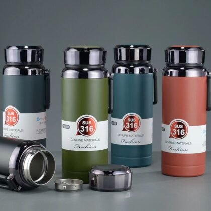 Double Wall Insulated Bottle with Carry Band | Temperature Display | 1000 ML | Airtight & Leak-Proof | Assorted Colors | Box Packing