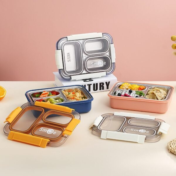 Steel 3 Compartment Lunch Box Different colors on decorative background