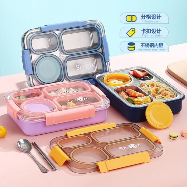 Four Compartment Lunch Box Different colors on decorative background