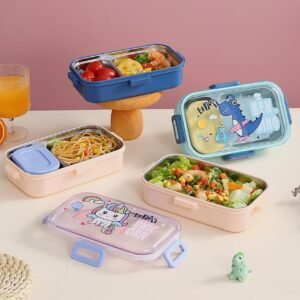 2 Compartment Lunch Box Different colors on decorative background