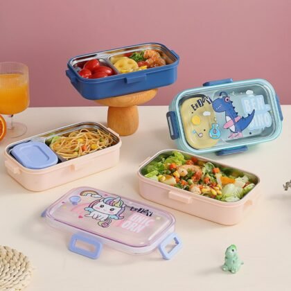 Stainless Steel 2 Compartment Lunch Box with Small Container | Secure Lock & Leak-Proof | Assorted Colors | Box Packing