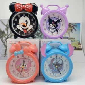 Cartoon Shape Alarm Clock different colors on decorative background