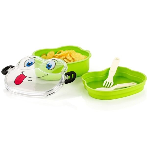 Yumi Lunch Box with Spoon & Fork Set | Transparent Lid | 2 Compartment | 800 ML | Leakproof | Assorted Colors | Box Packing - Image 4