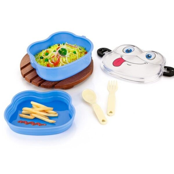 Yumi Lunch Box with Spoon & Fork Set | Transparent Lid | 2 Compartment | 800 ML | Leakproof | Assorted Colors | Box Packing - Image 2