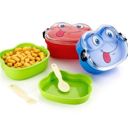 Yumi Lunch Box with Spoon & Fork Set | Transparent Lid | 2 Compartment | 800 ML | Leakproof | Assorted Colors | Box Packing