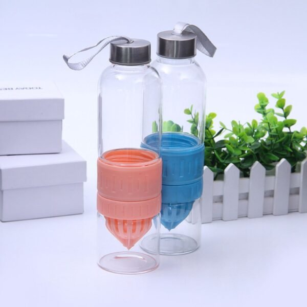 Transparent Glass Water Bottle with Carry Band  | Fruit Infuser | Airtight & Leakproof | 700 ML | Assorted Colors | Box Packing - Image 3